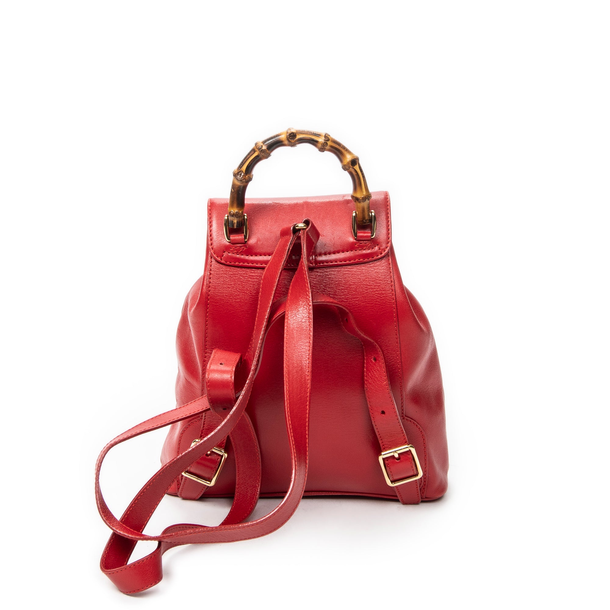 Backpack Mini Bamboo Backpack Red Calfskin Leather