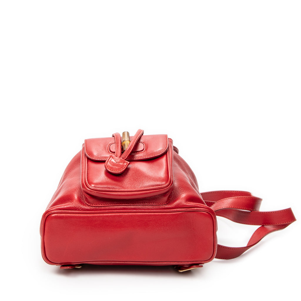 Backpack Mini Bamboo Backpack Red Calfskin Leather