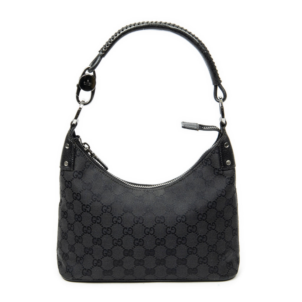 Shoulder Bag Small Hobo Bag Black Monogrammed Canvas
