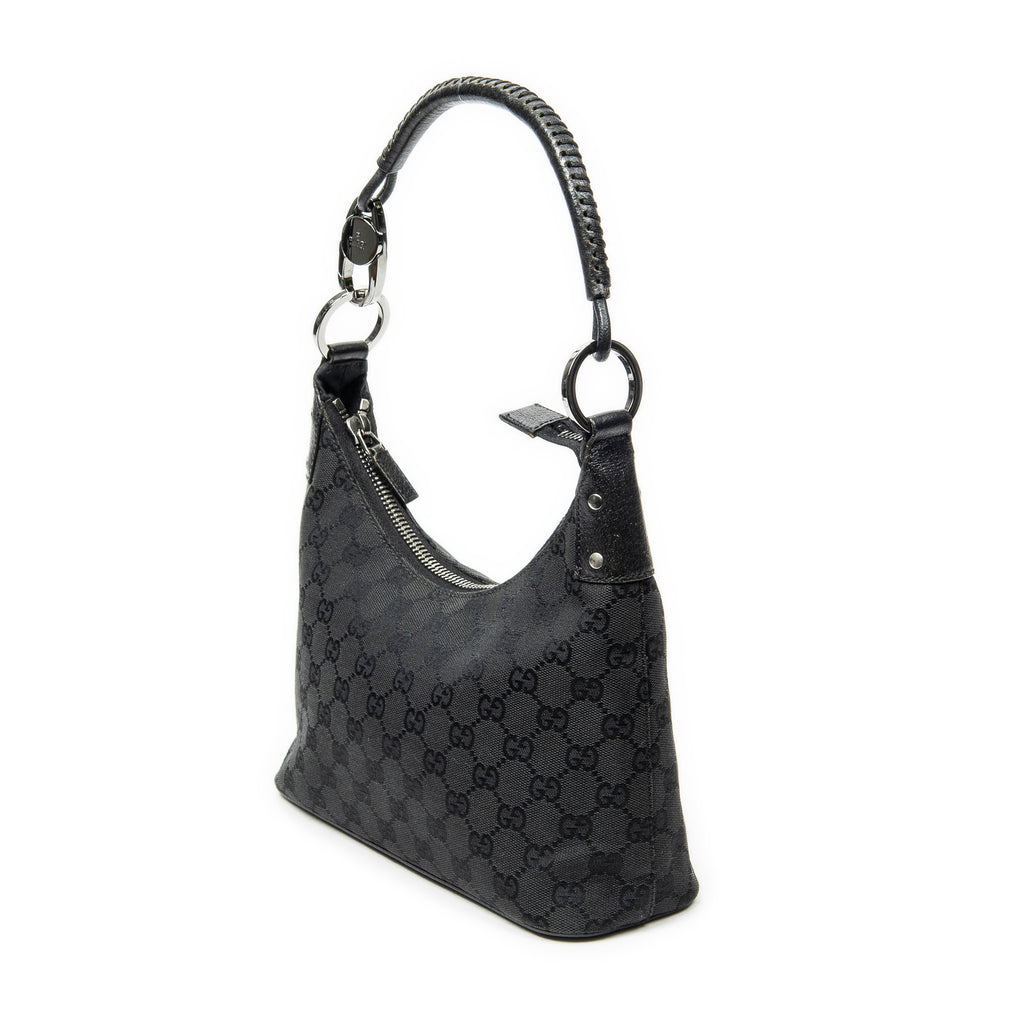 Shoulder Bag Small Hobo Bag Black Monogrammed Canvas