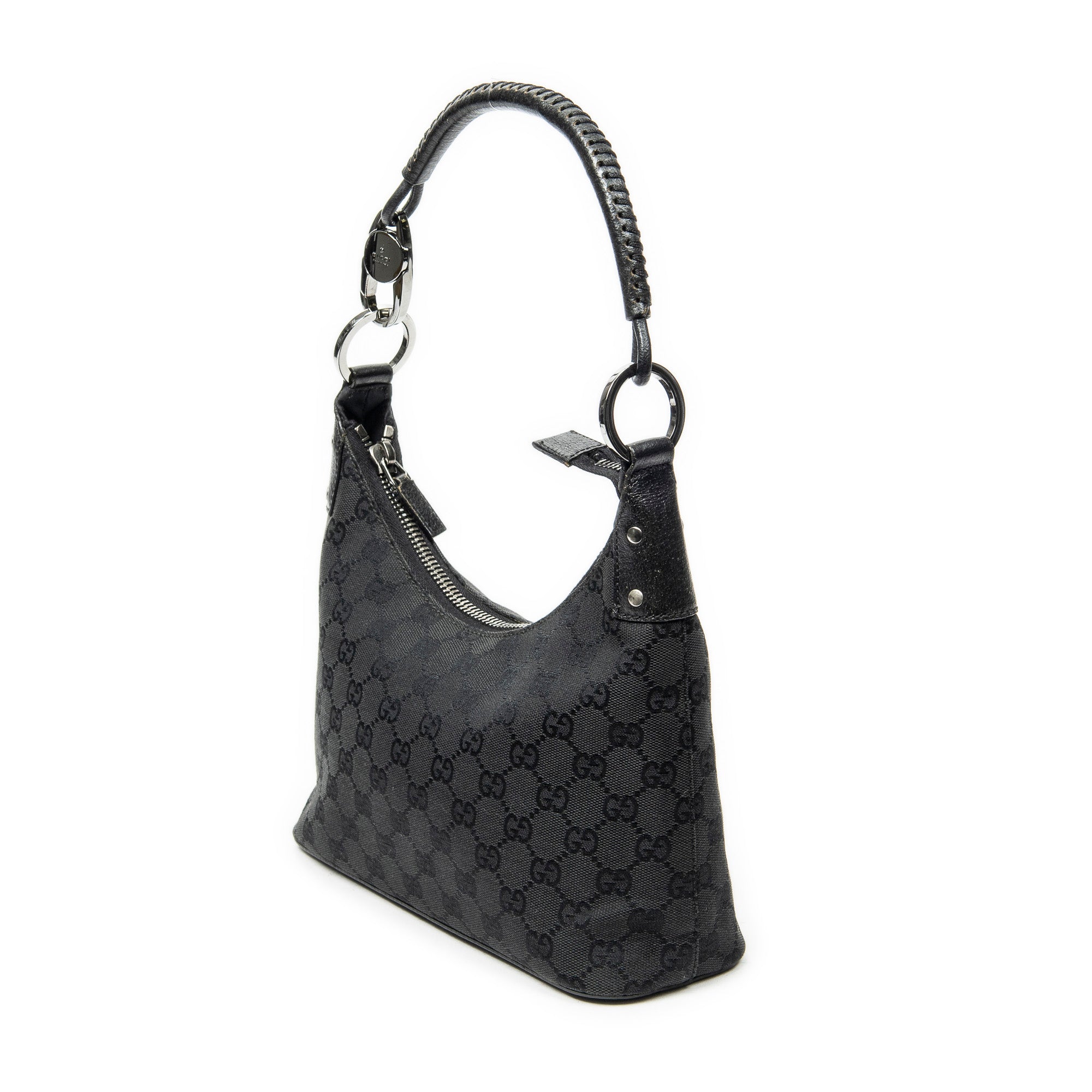 Shoulder Bag Small Hobo Bag Black Monogrammed Canvas