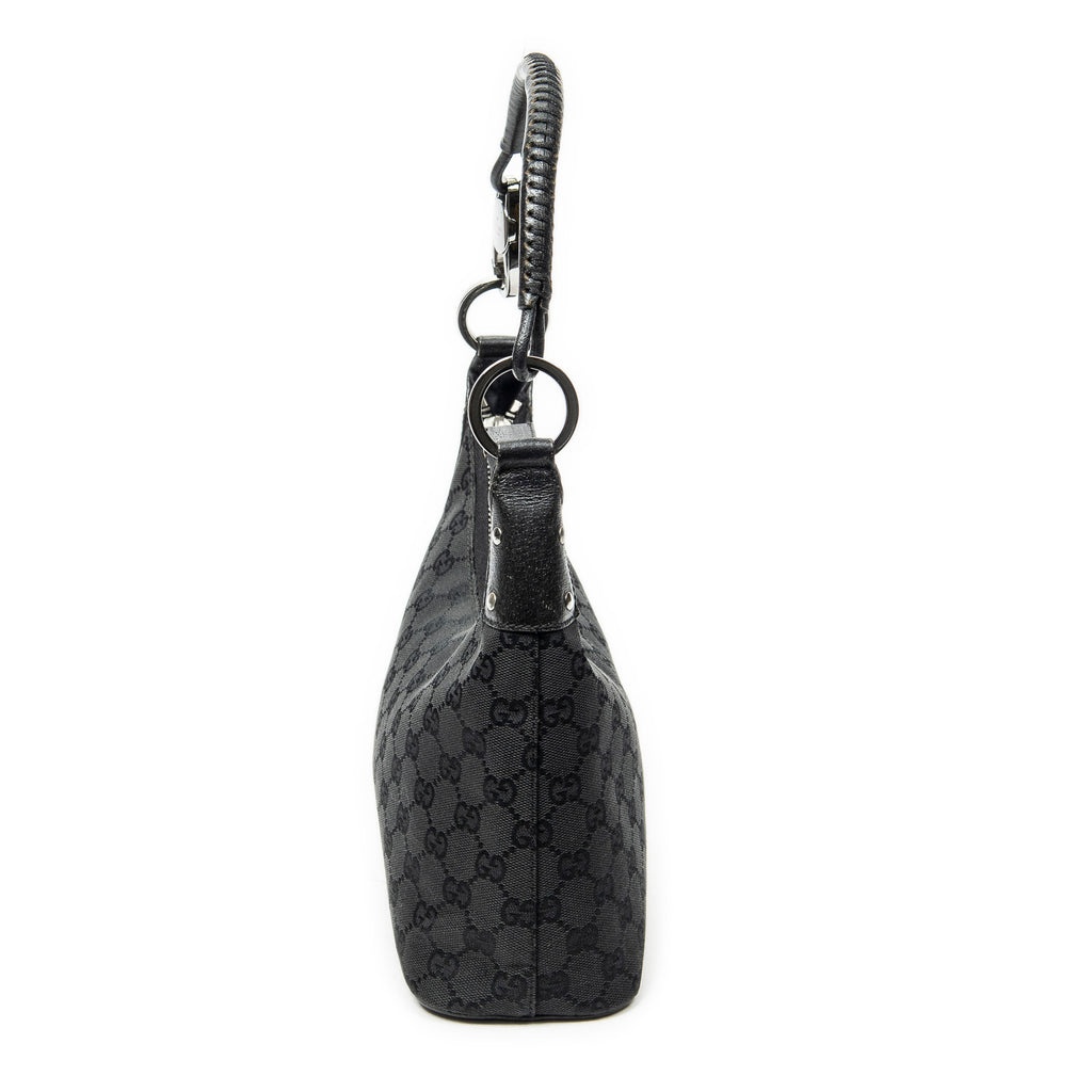 Shoulder Bag Small Hobo Bag Black Monogrammed Canvas