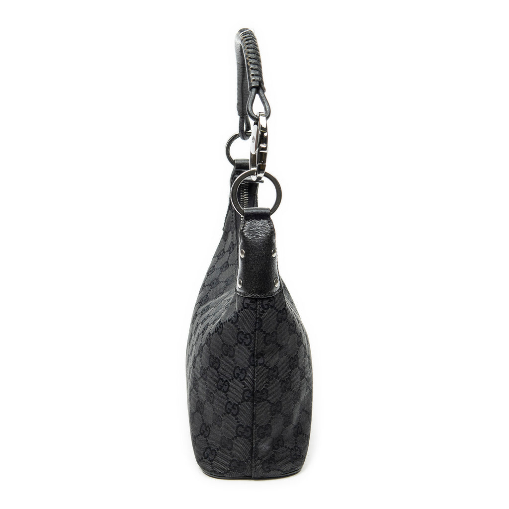 Shoulder Bag Small Hobo Bag Black Monogrammed Canvas
