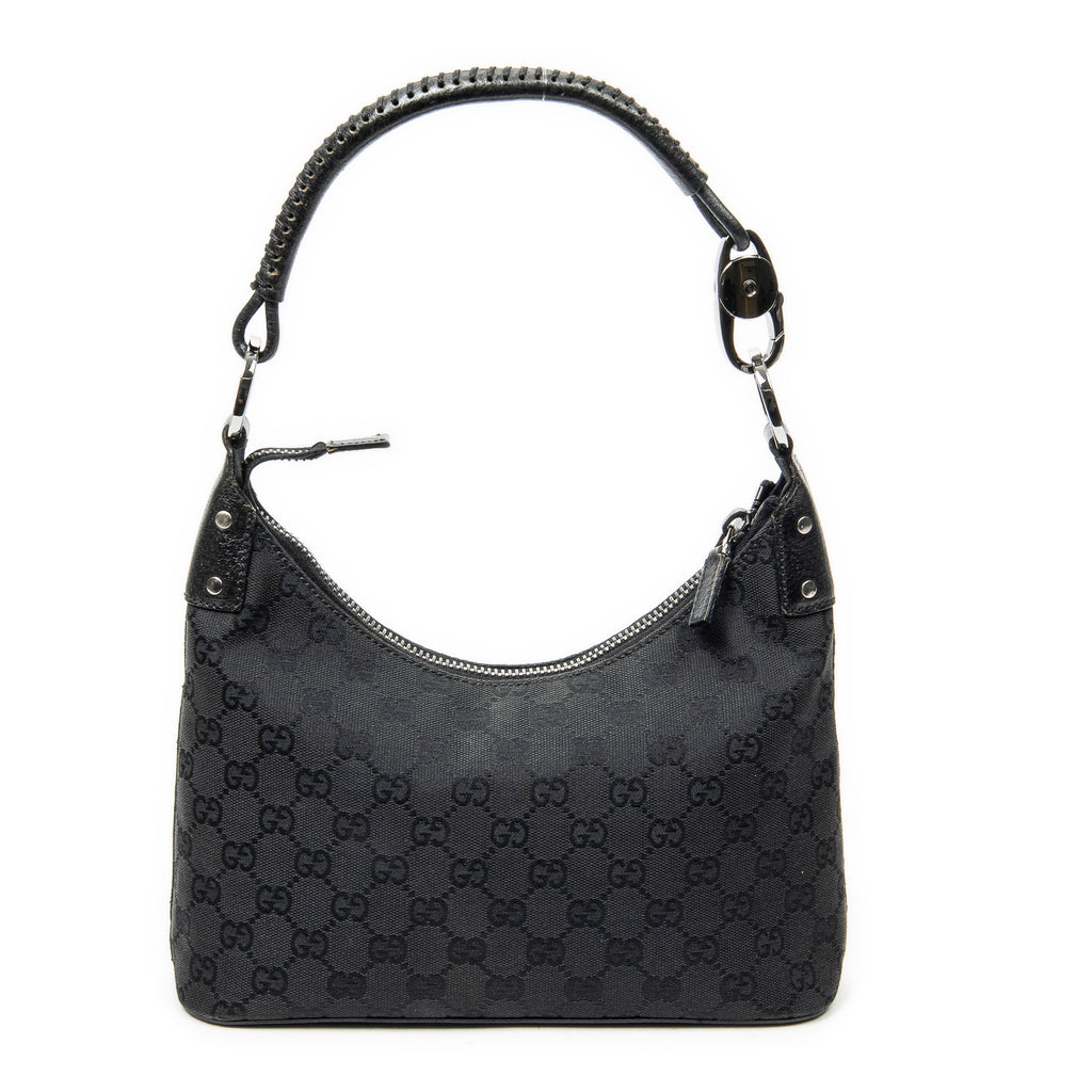 Shoulder Bag Small Hobo Bag Black Monogrammed Canvas