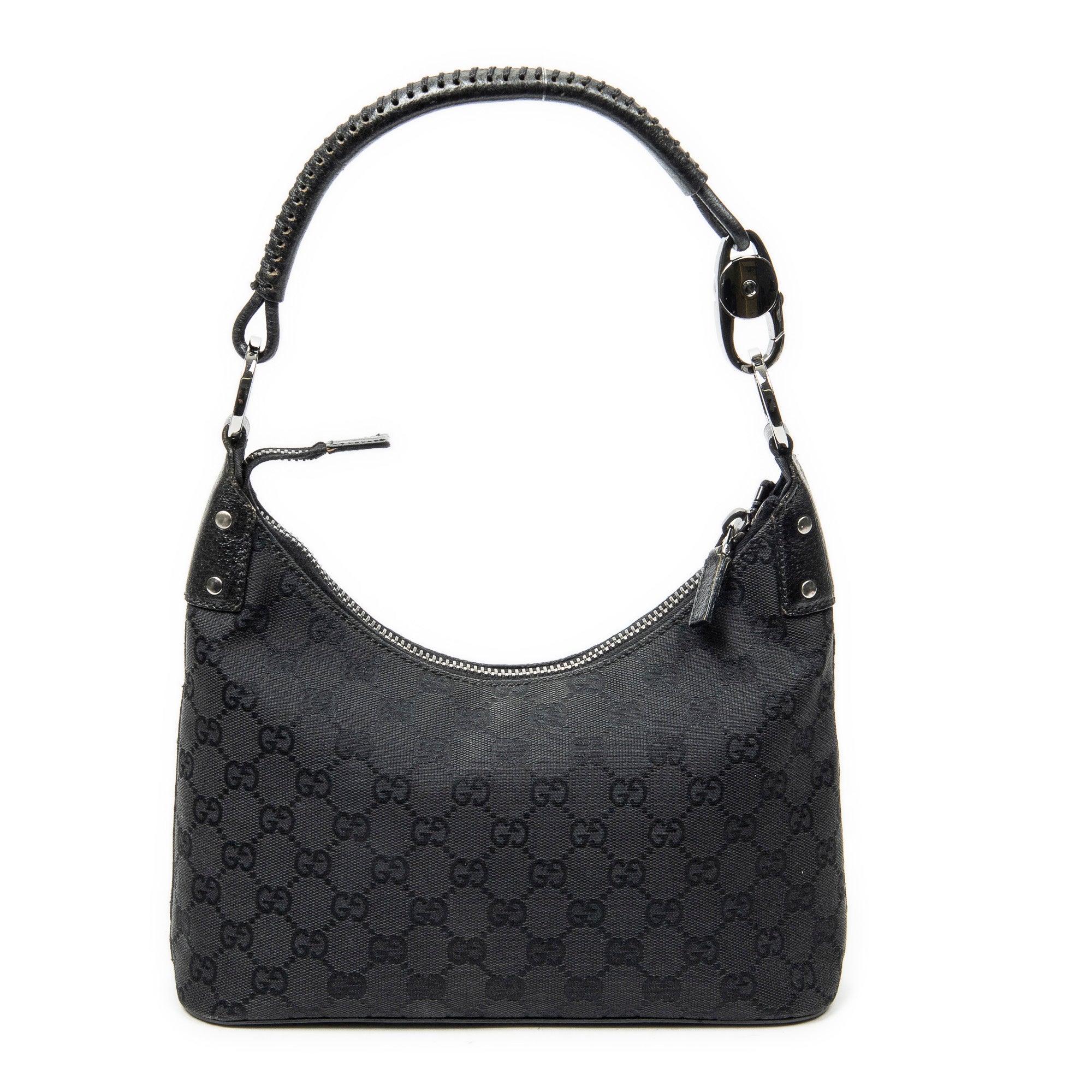 Shoulder Bag Small Hobo Bag Black Monogrammed Canvas