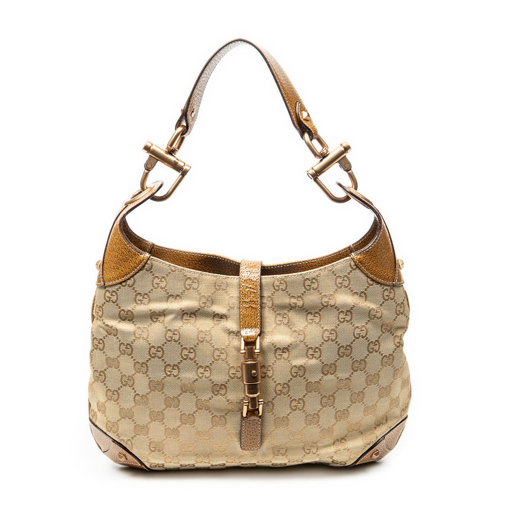 Shoulder Bag Nailhead Jackie Tan Monogrammed Canvas