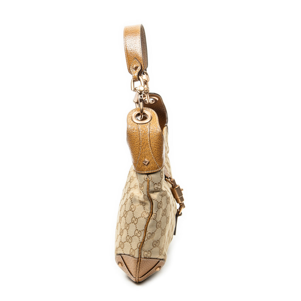 Shoulder Bag Nailhead Jackie Tan Monogrammed Canvas