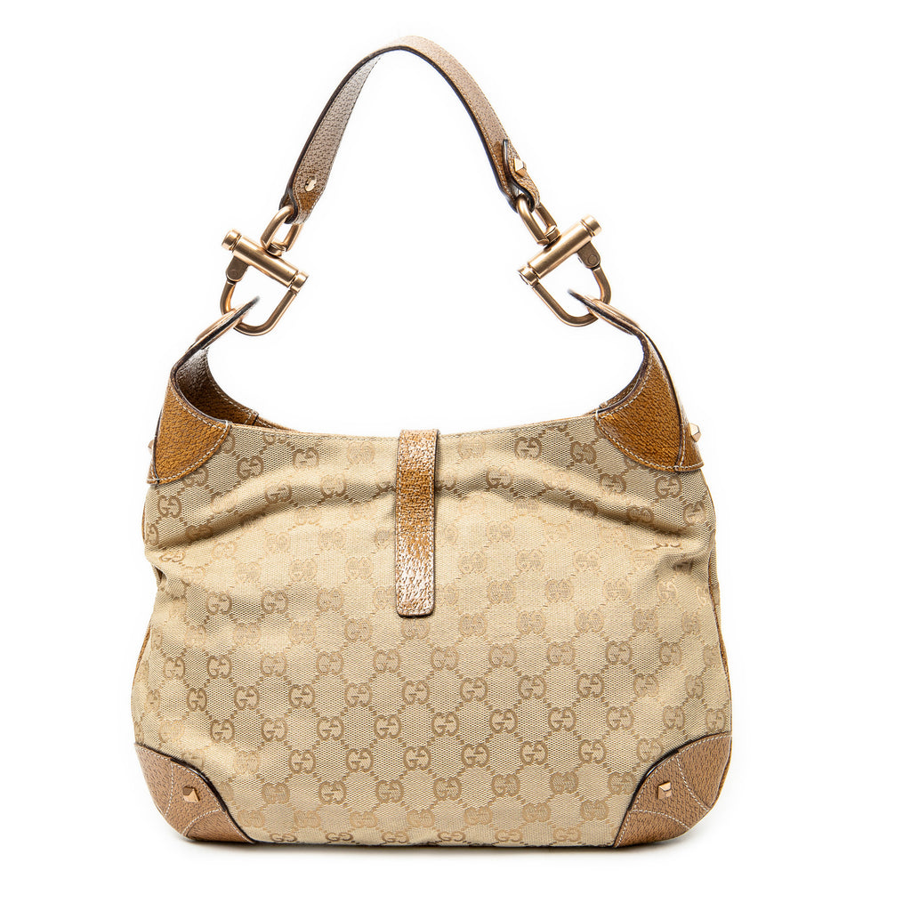 Shoulder Bag Nailhead Jackie Tan Monogrammed Canvas