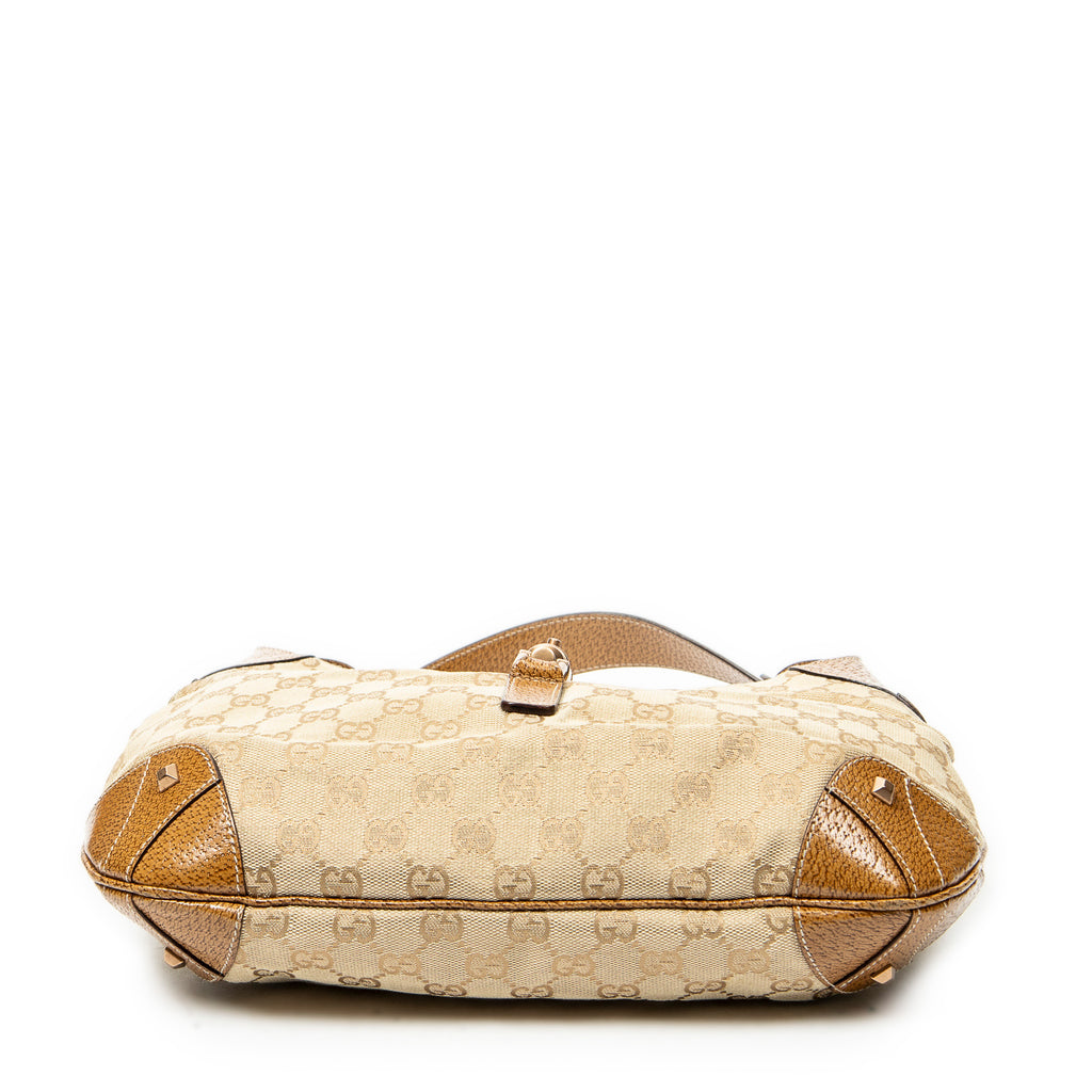 Shoulder Bag Nailhead Jackie Tan Monogrammed Canvas