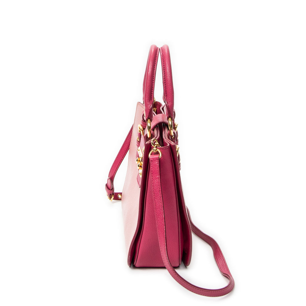 Shoulder Bag Pushlock Executive Tote Pink Calfskin Leather