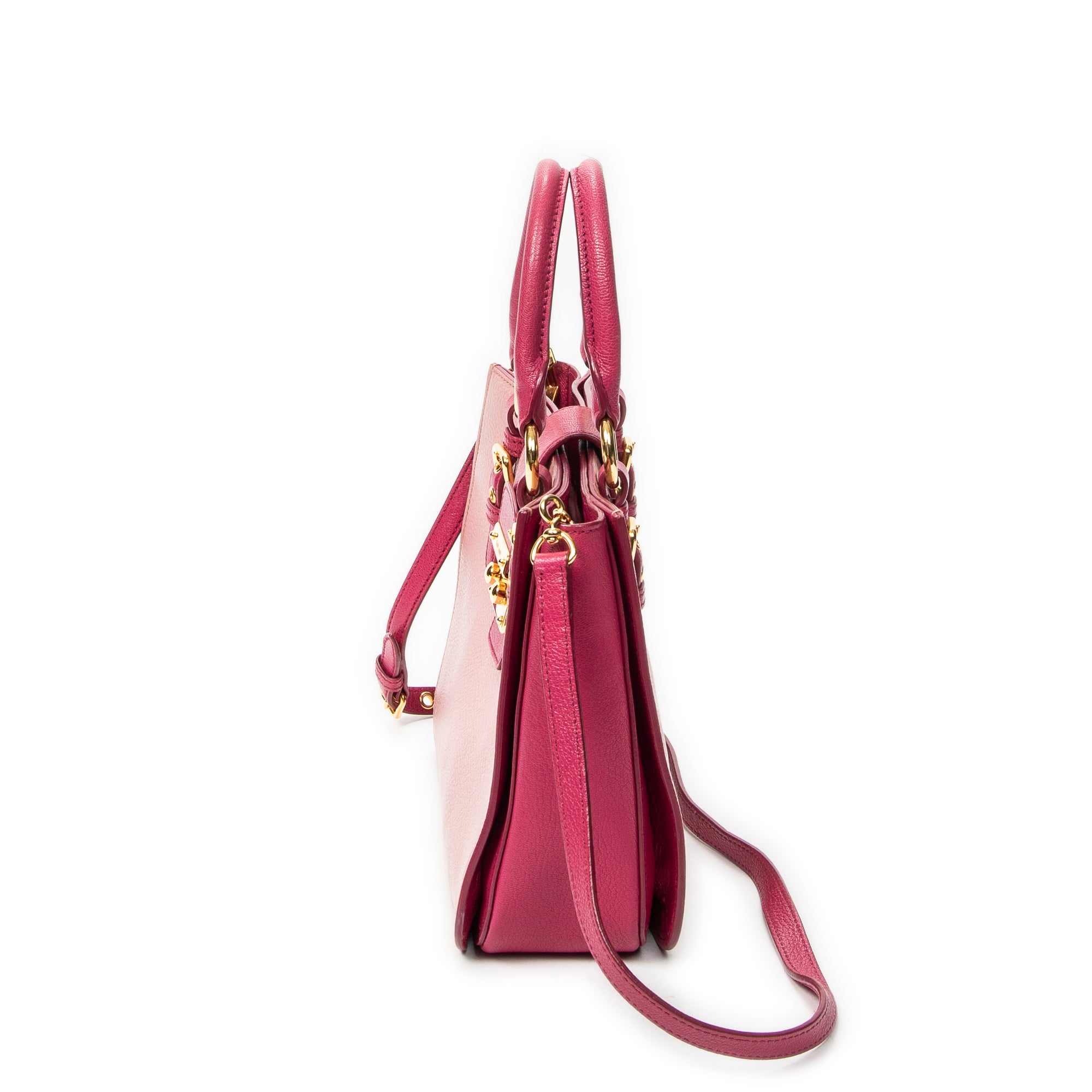 Shoulder Bag Pushlock Executive Tote Pink Calfskin Leather