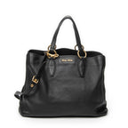 Shoulder Bag Open Tote Black Calfskin Leather