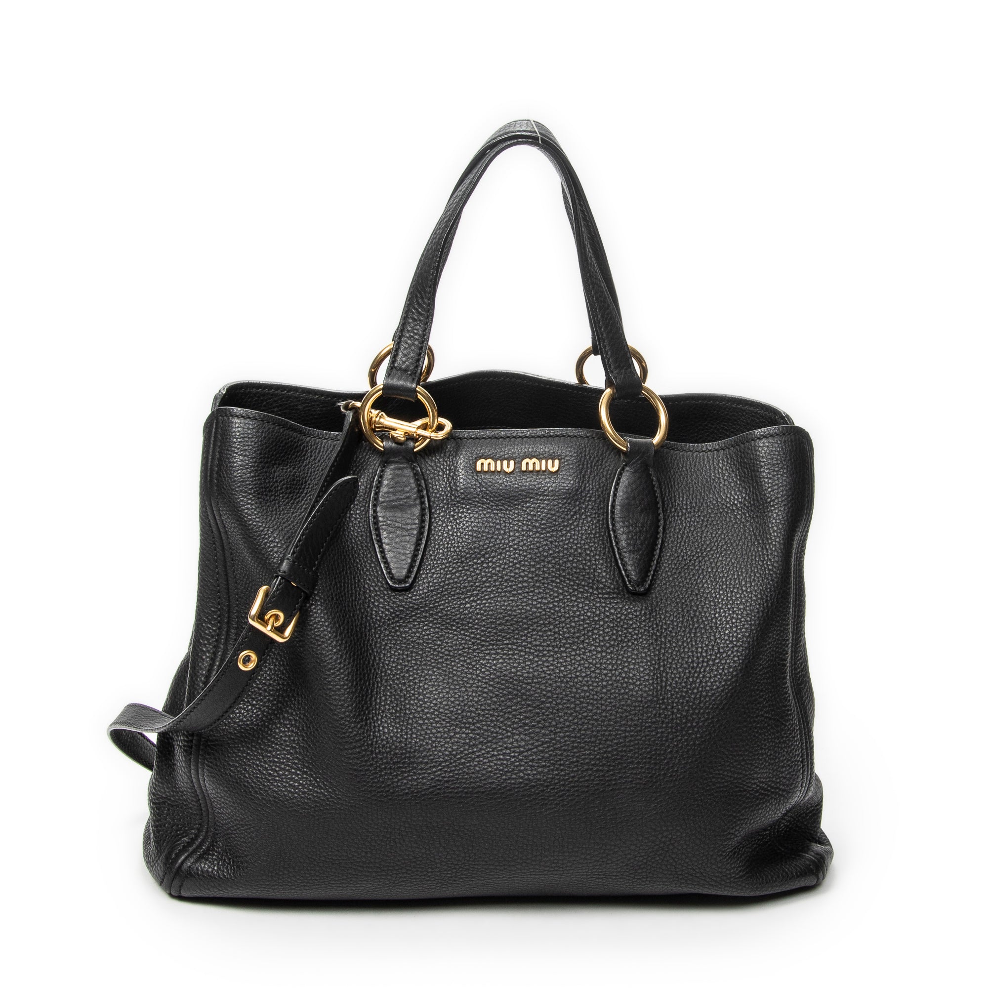 Shoulder Bag Open Tote Black Calfskin Leather