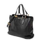 Shoulder Bag Open Tote Black Calfskin Leather