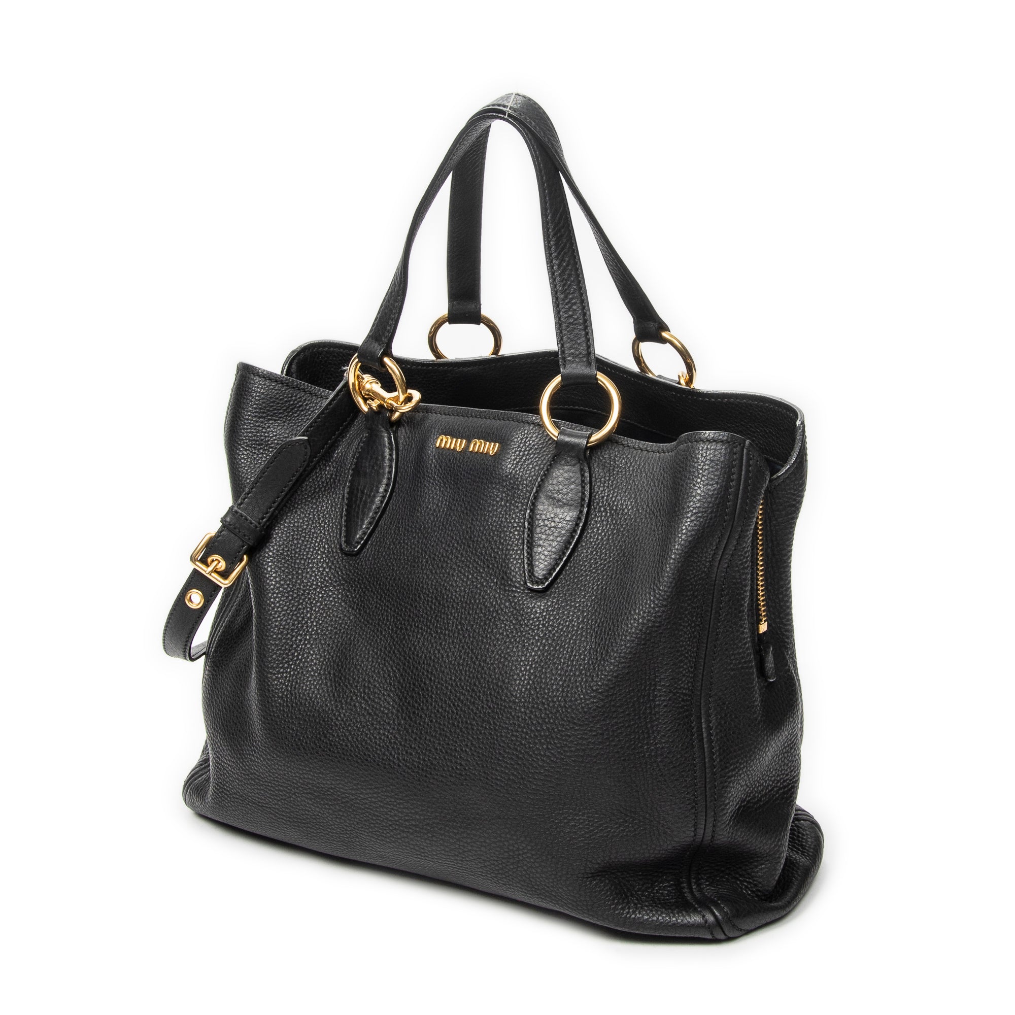 Shoulder Bag Open Tote Black Calfskin Leather