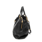 Shoulder Bag Open Tote Black Calfskin Leather