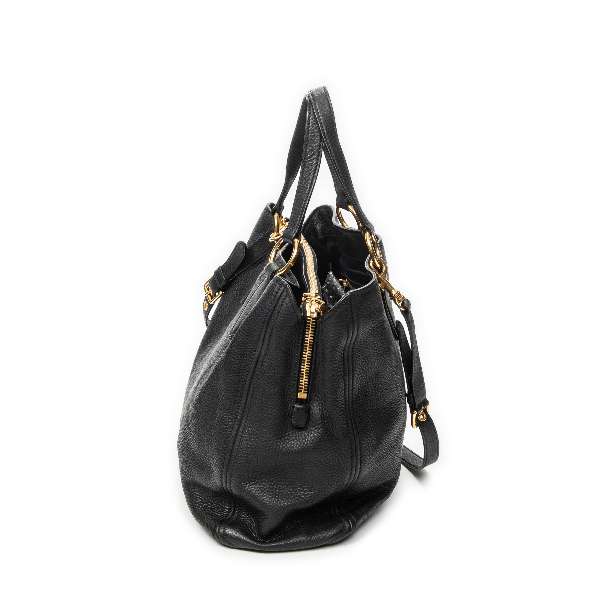 Shoulder Bag Open Tote Black Calfskin Leather