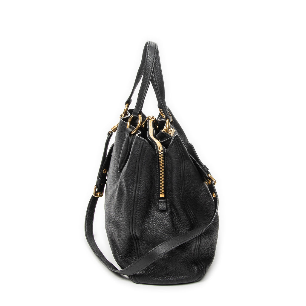 Shoulder Bag Open Tote Black Calfskin Leather