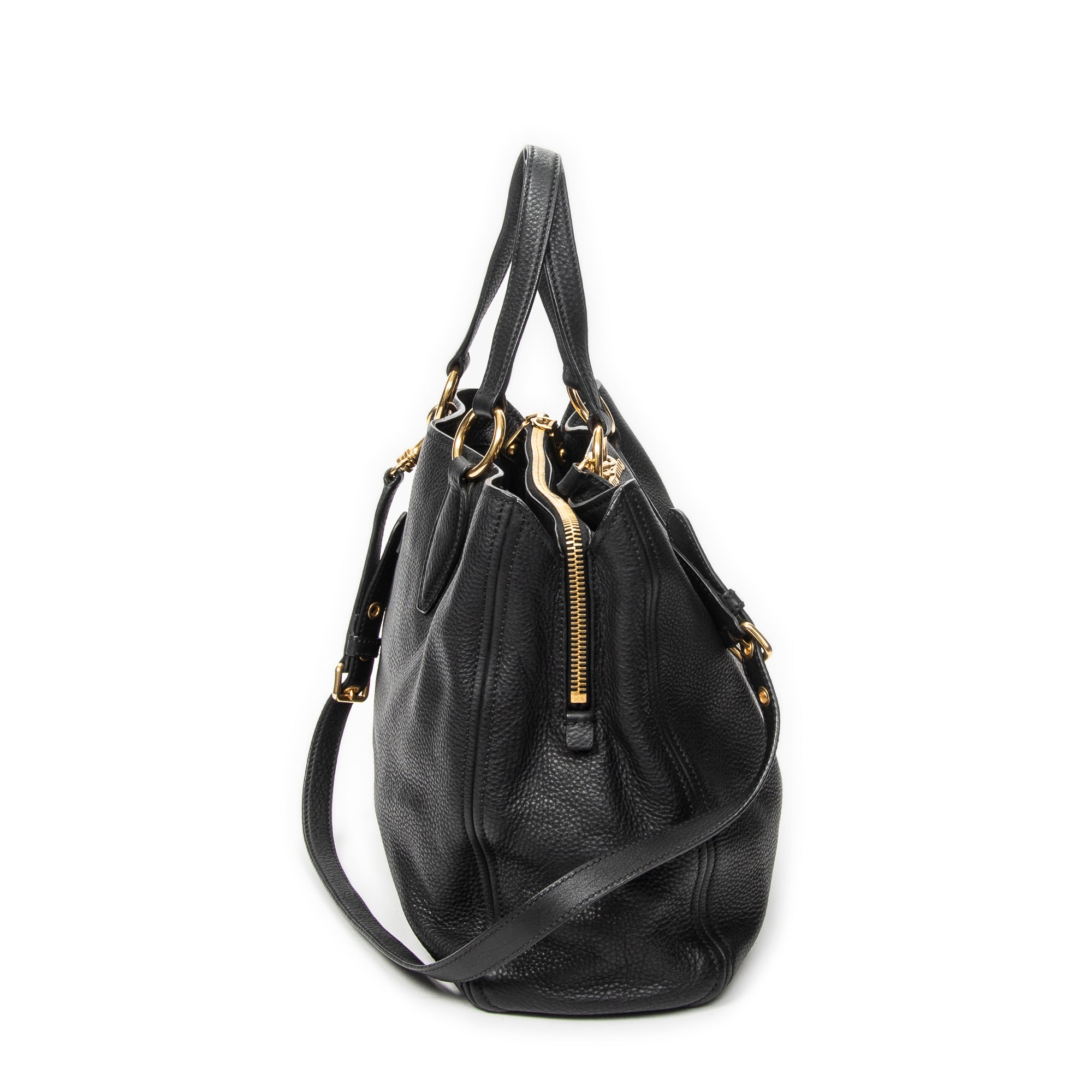 Shoulder Bag Open Tote Black Calfskin Leather