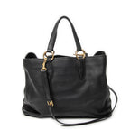 Shoulder Bag Open Tote Black Calfskin Leather