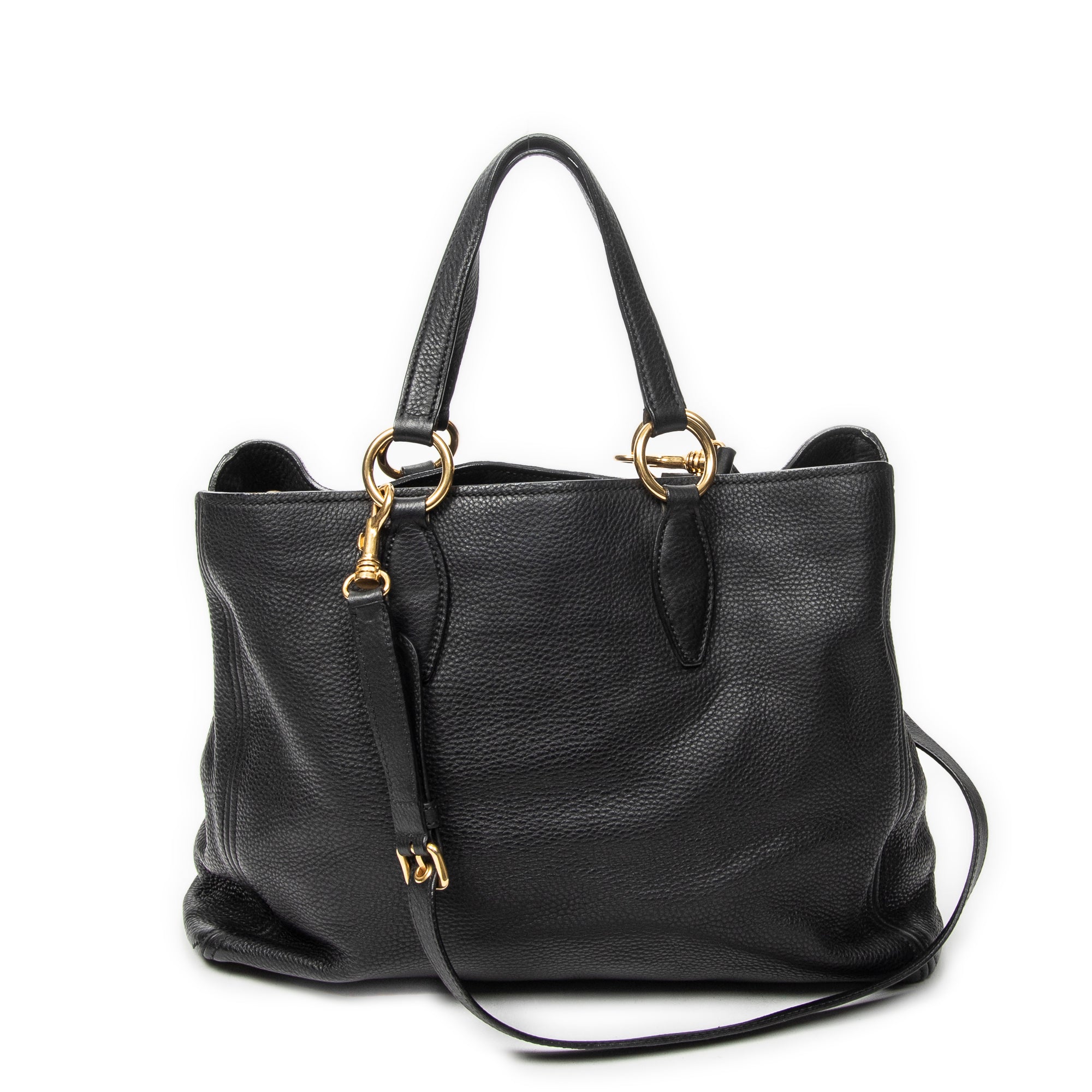 Shoulder Bag Open Tote Black Calfskin Leather
