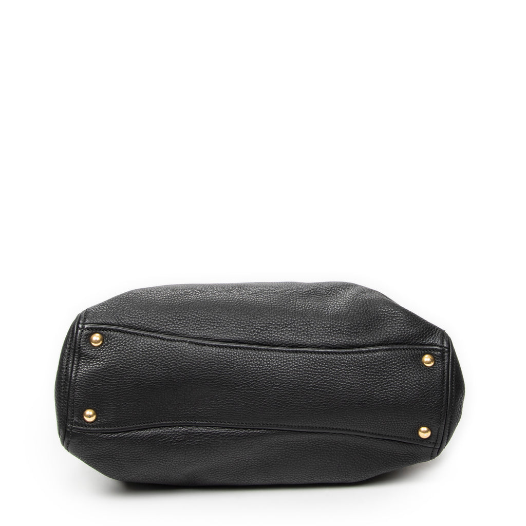 Shoulder Bag Open Tote Black Calfskin Leather
