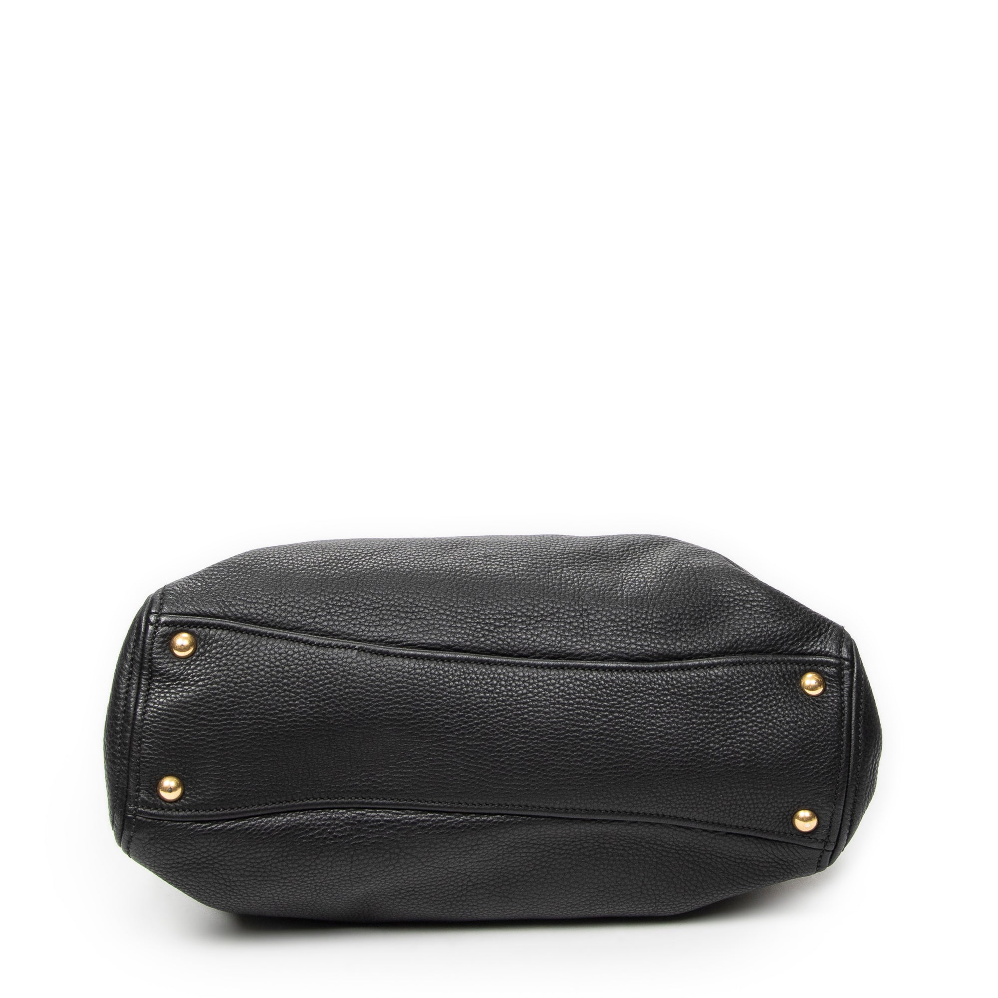 Shoulder Bag Open Tote Black Calfskin Leather