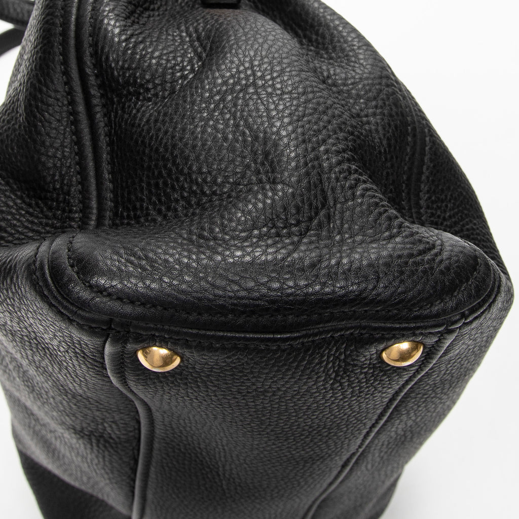 Shoulder Bag Open Tote Black Calfskin Leather