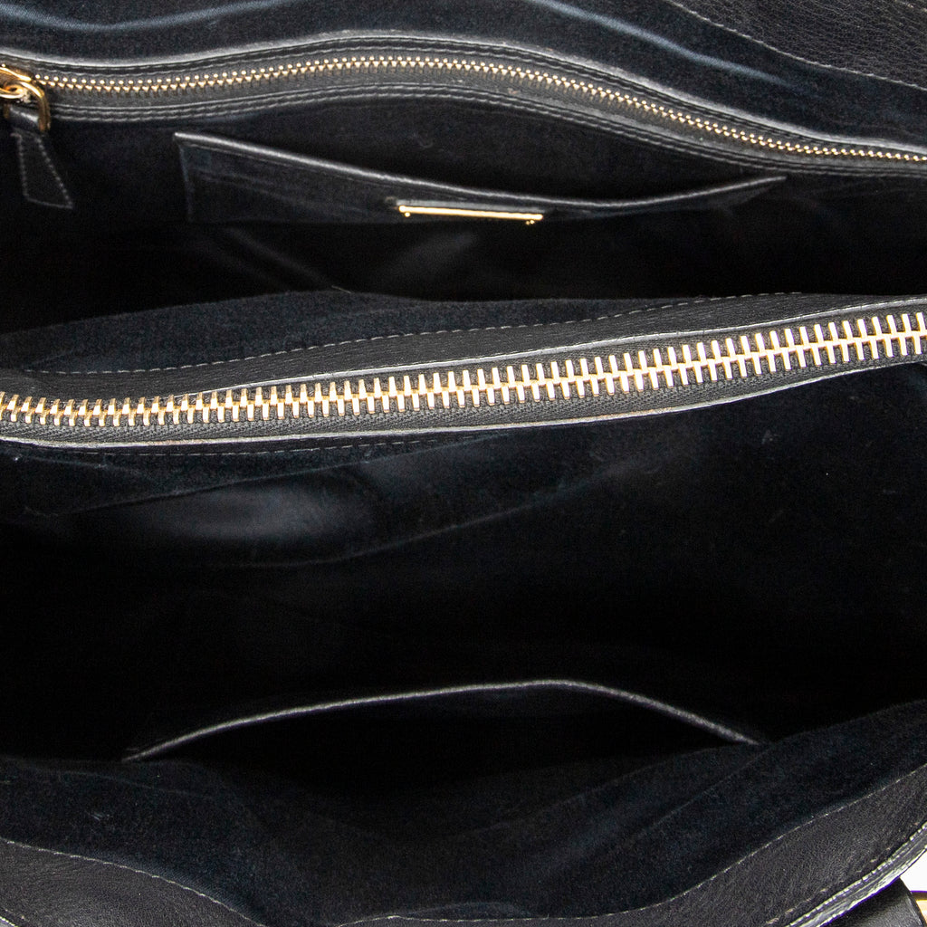 Shoulder Bag Open Tote Black Calfskin Leather