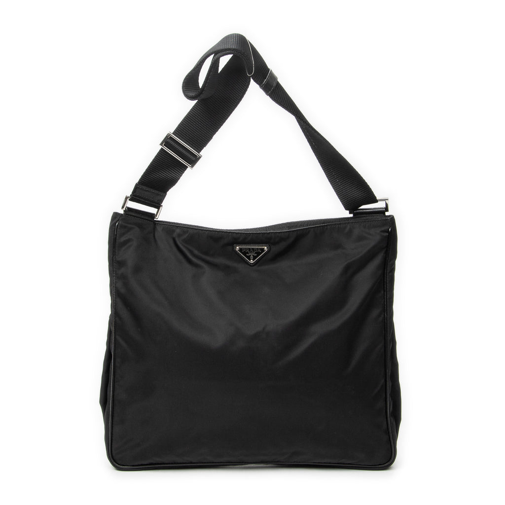 Shoulder Bag Front Pocket Messenger Black Nylon Canvas