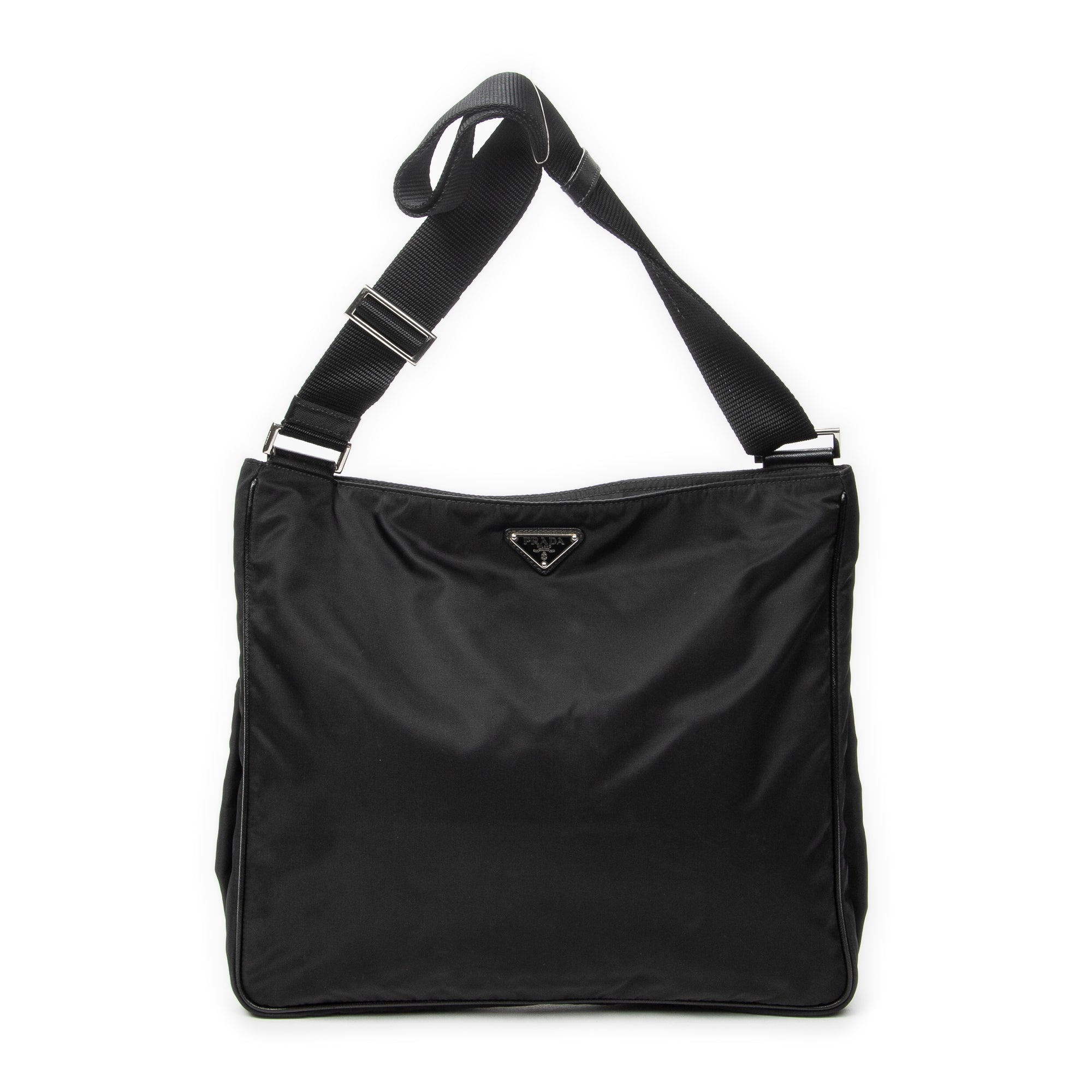 Shoulder Bag Front Pocket Messenger Black Nylon Canvas