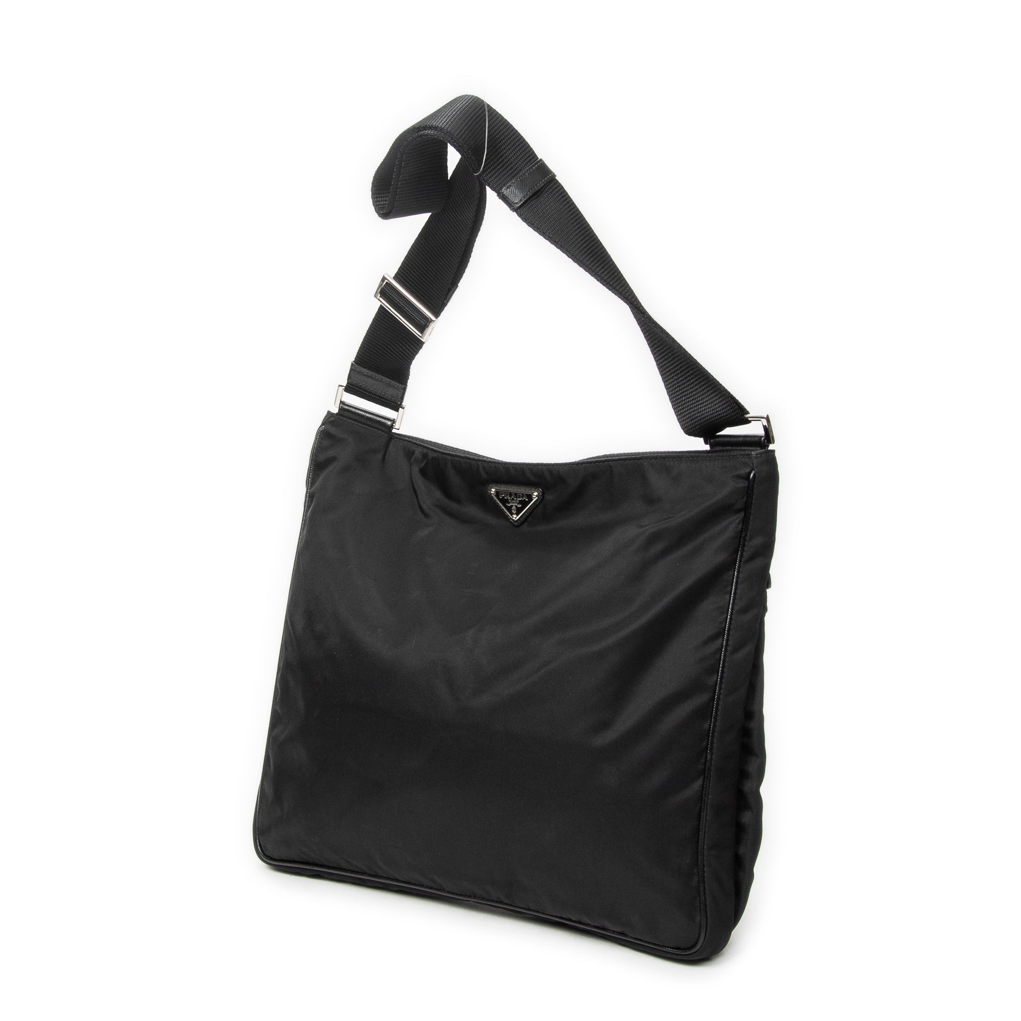 Shoulder Bag Front Pocket Messenger Black Nylon Canvas