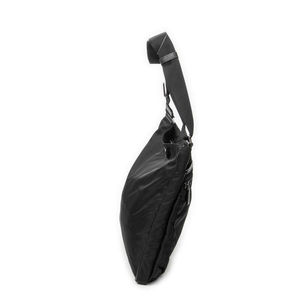 Shoulder Bag Front Pocket Messenger Black Nylon Canvas