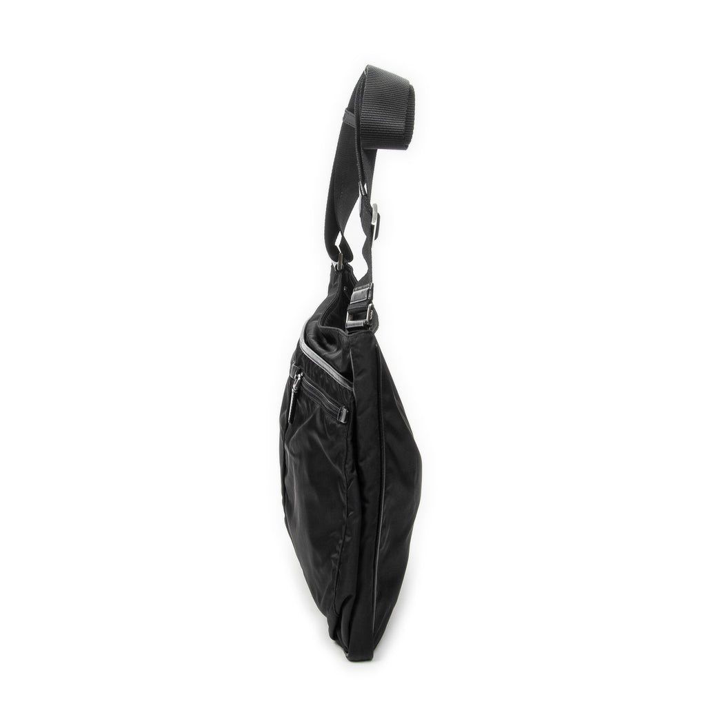 Shoulder Bag Front Pocket Messenger Black Nylon Canvas