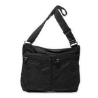 Shoulder Bag Front Pocket Messenger Black Nylon Canvas