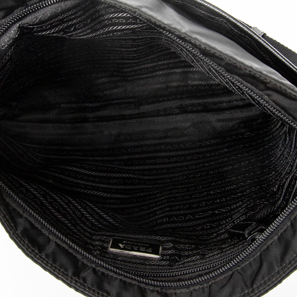 Shoulder Bag Front Pocket Messenger Black Nylon Canvas