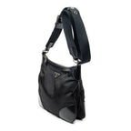 Shoulder Bag Zip Messenger Black Nylon Canvas