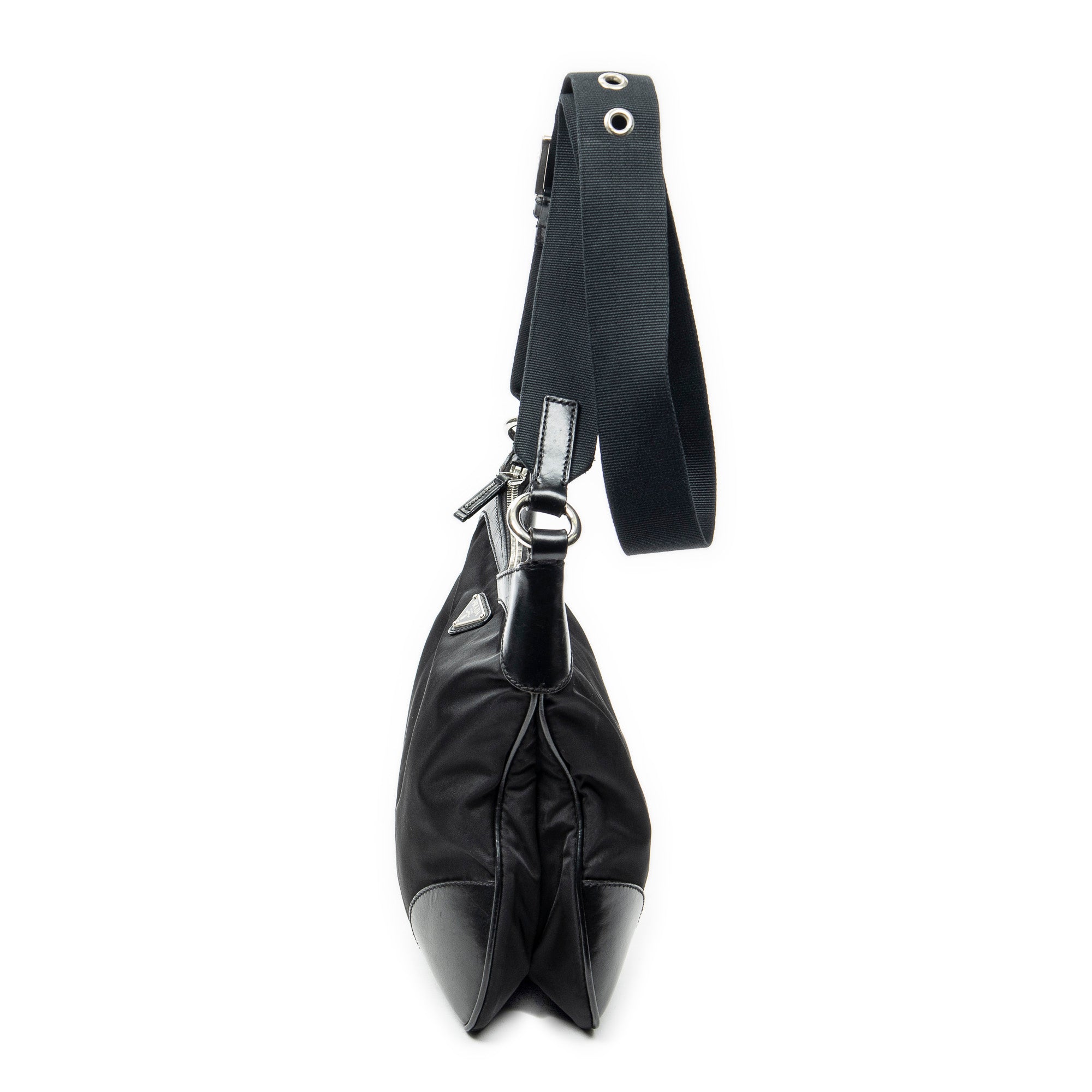 Shoulder Bag Zip Messenger Black Nylon Canvas