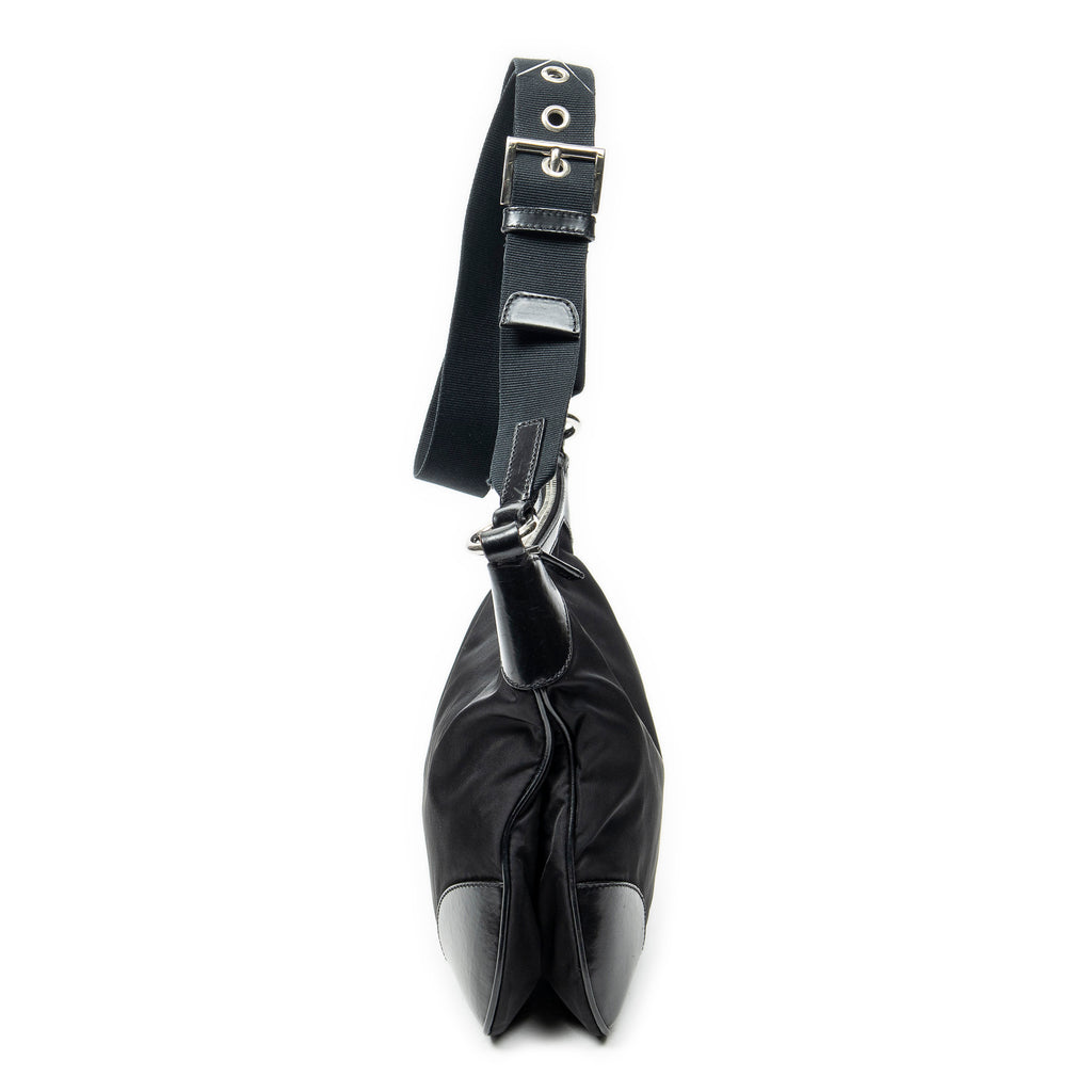 Shoulder Bag Zip Messenger Black Nylon Canvas