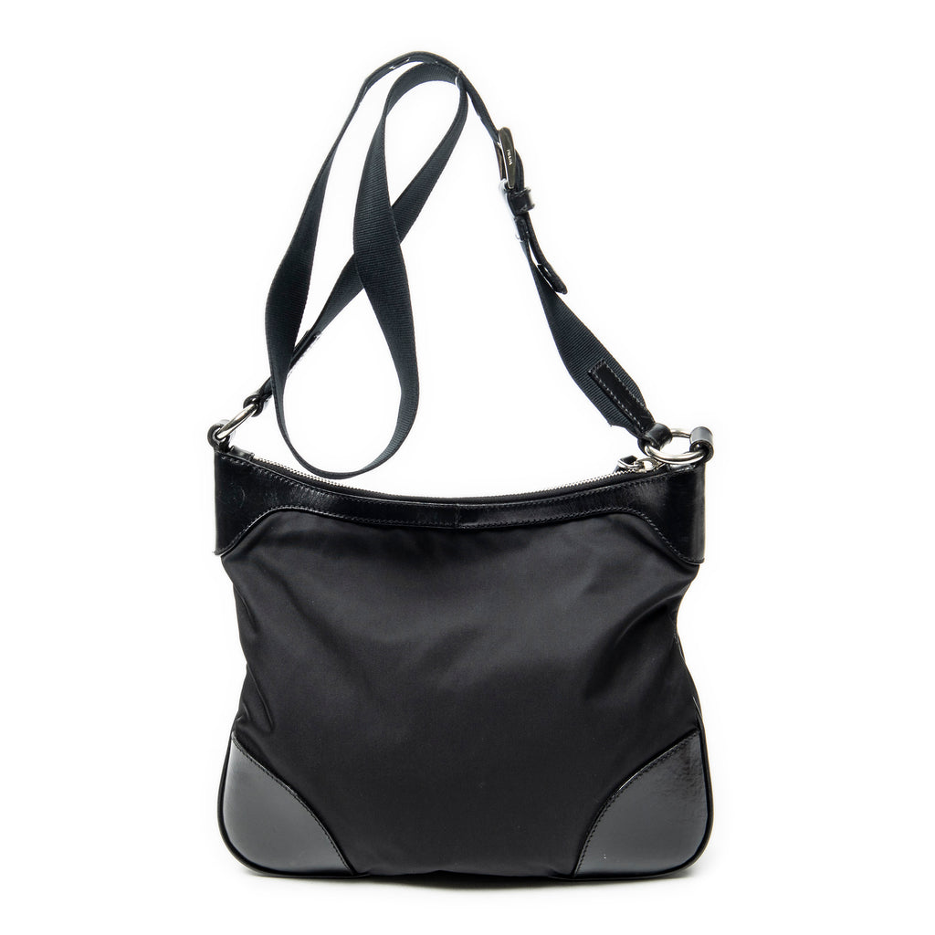 Shoulder Bag Zip Messenger Black Nylon Canvas