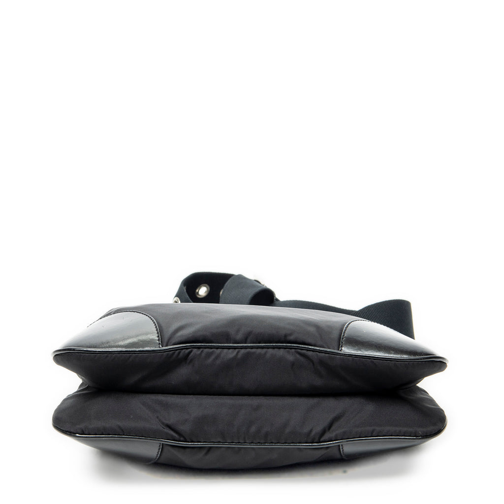 Shoulder Bag Zip Messenger Black Nylon Canvas