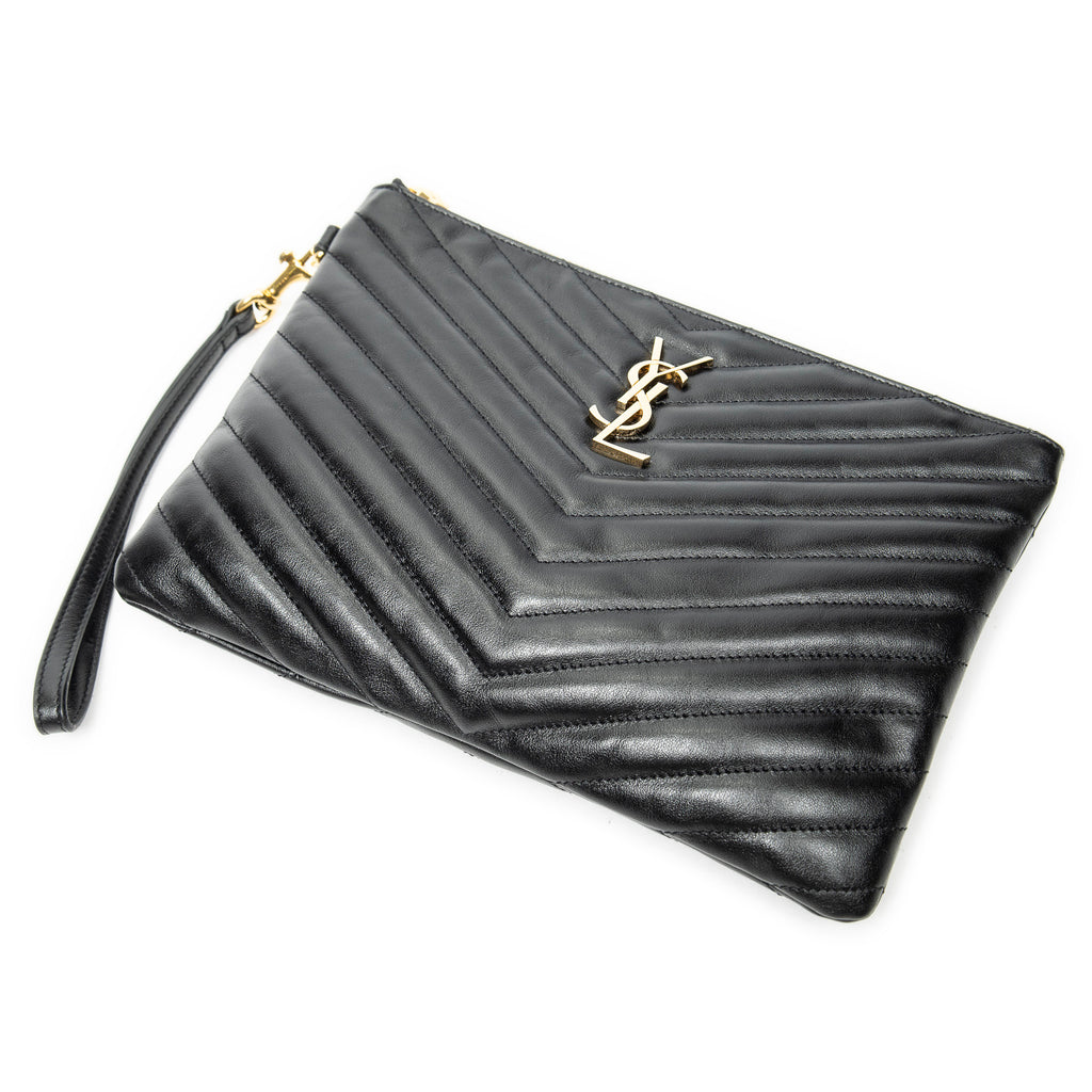Clutch Cassandre A5 Pouch Black Quilted Chevron Leather