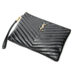 Clutch Cassandre A5 Pouch Black Quilted Chevron Leather