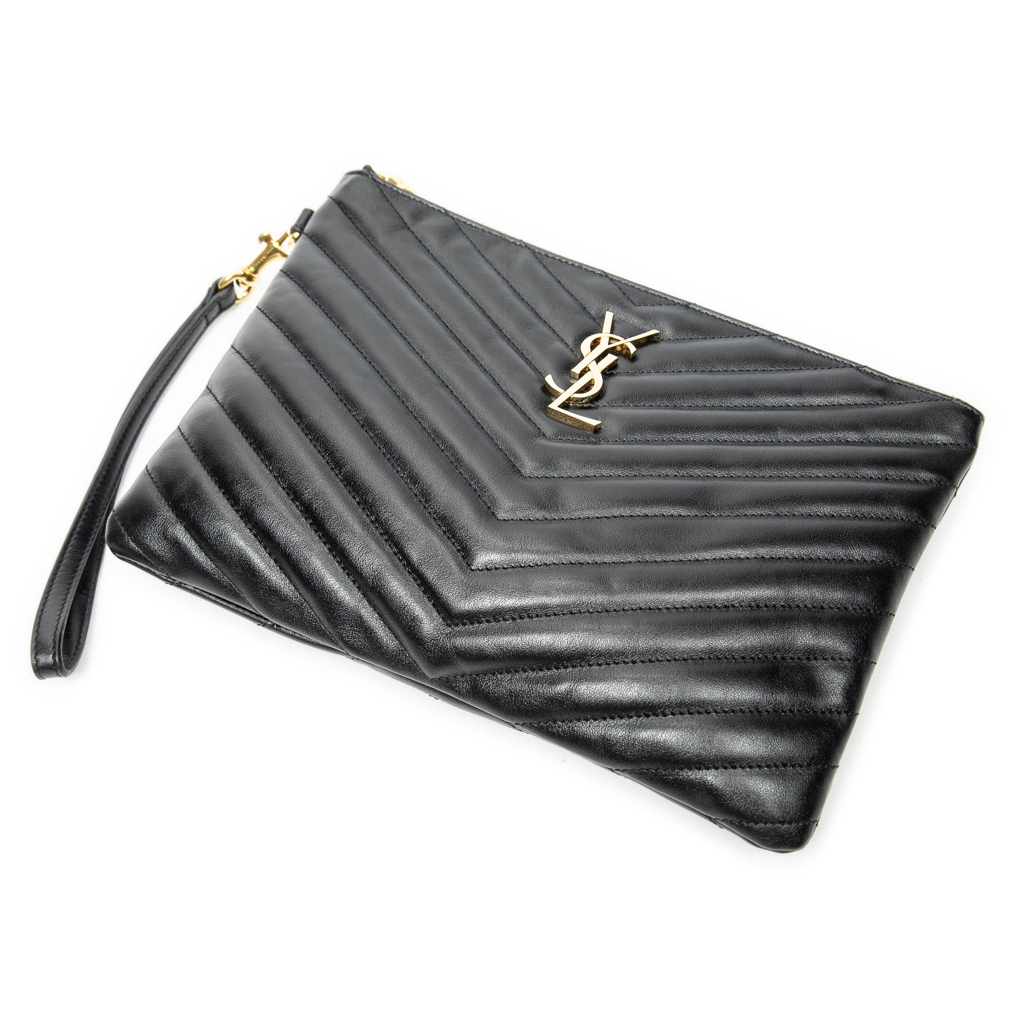 Clutch Cassandre A5 Pouch Black Quilted Chevron Leather