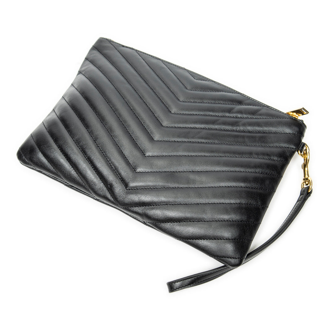 Clutch Cassandre A5 Pouch Black Quilted Chevron Leather