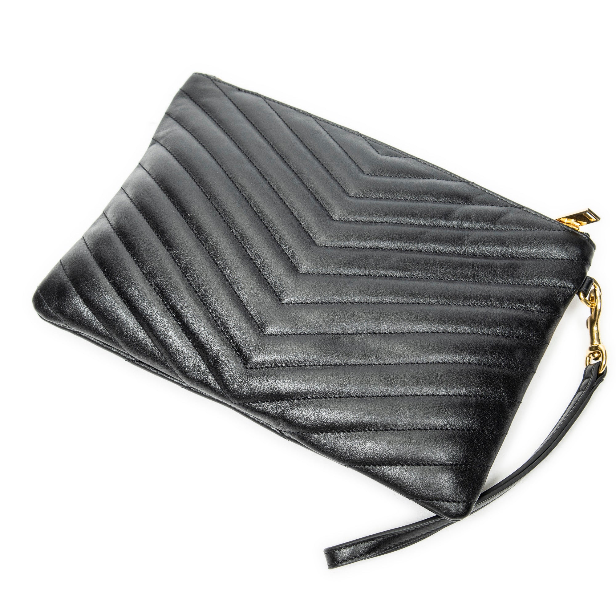 Clutch Cassandre A5 Pouch Black Quilted Chevron Leather