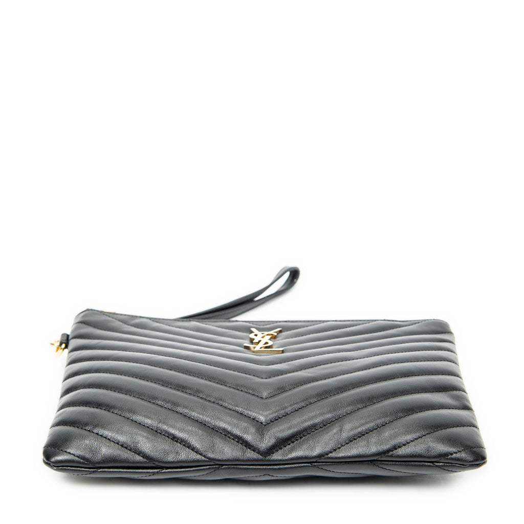Clutch Cassandre A5 Pouch Black Quilted Chevron Leather