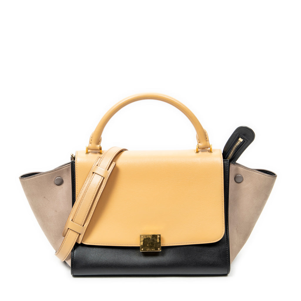Shoulder Bag Small Tricolor Trapeze Black Calfskin Leather