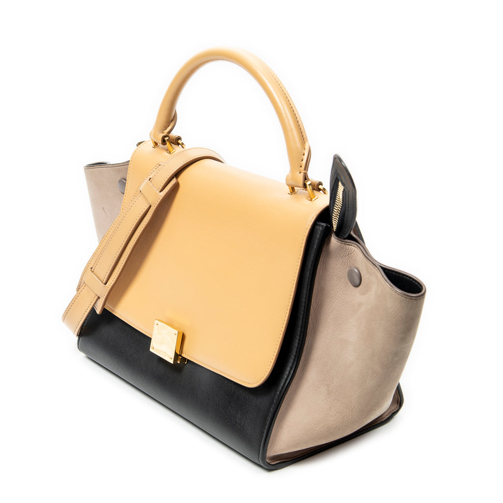 Shoulder Bag Small Tricolor Trapeze Black Calfskin Leather