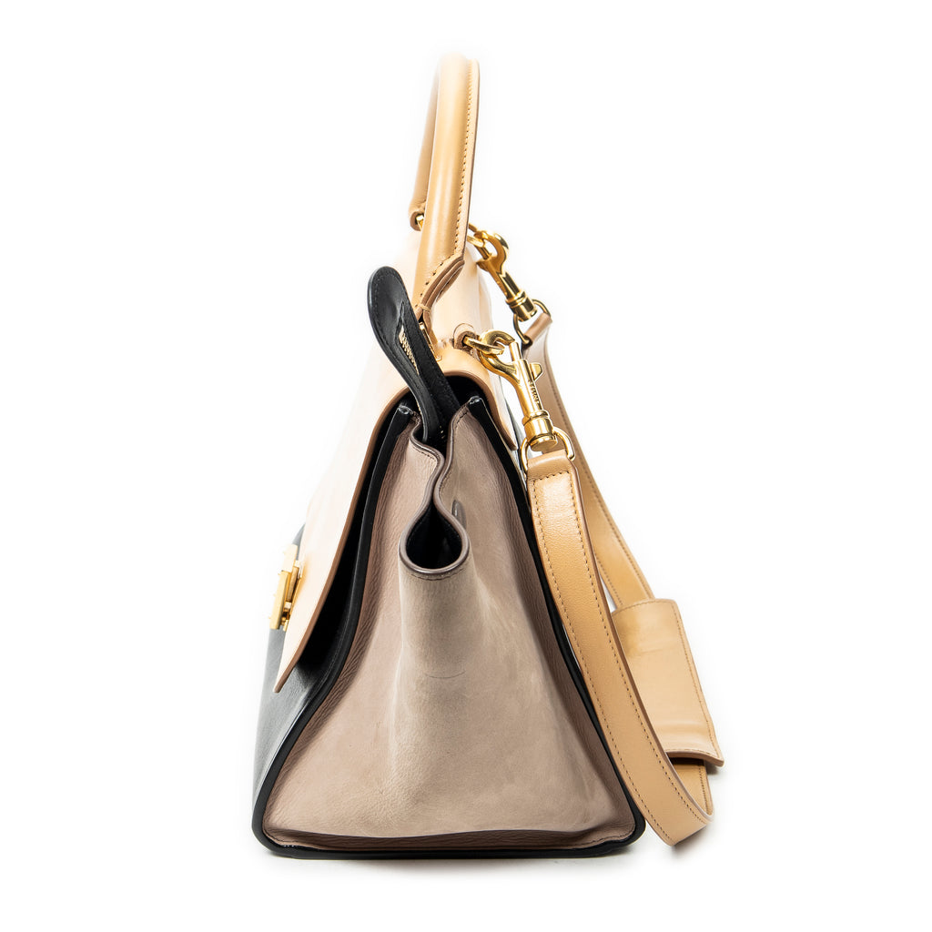 Shoulder Bag Small Tricolor Trapeze Black Calfskin Leather